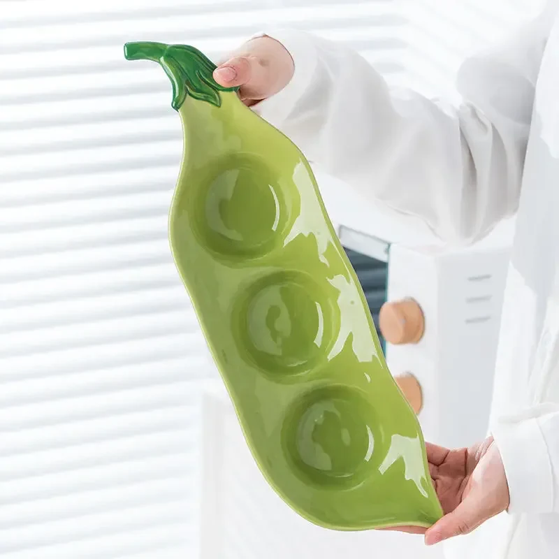 Pea Pod Shaped Ceramic Plate