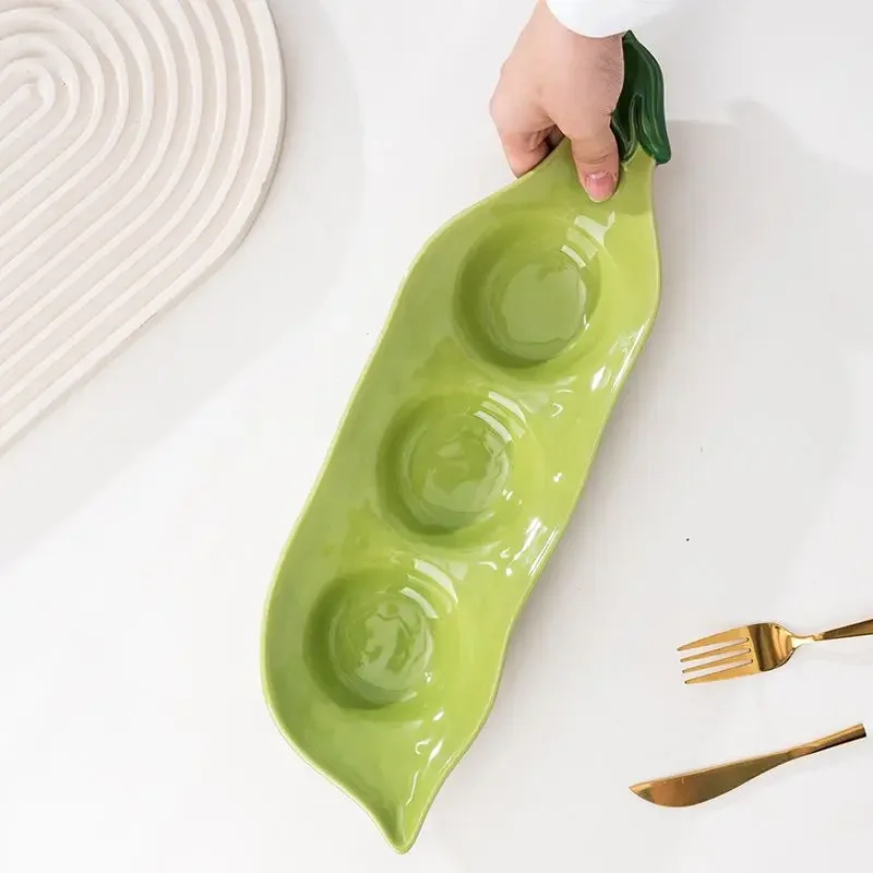 Pea Pod Shaped Ceramic Plate - Image 3