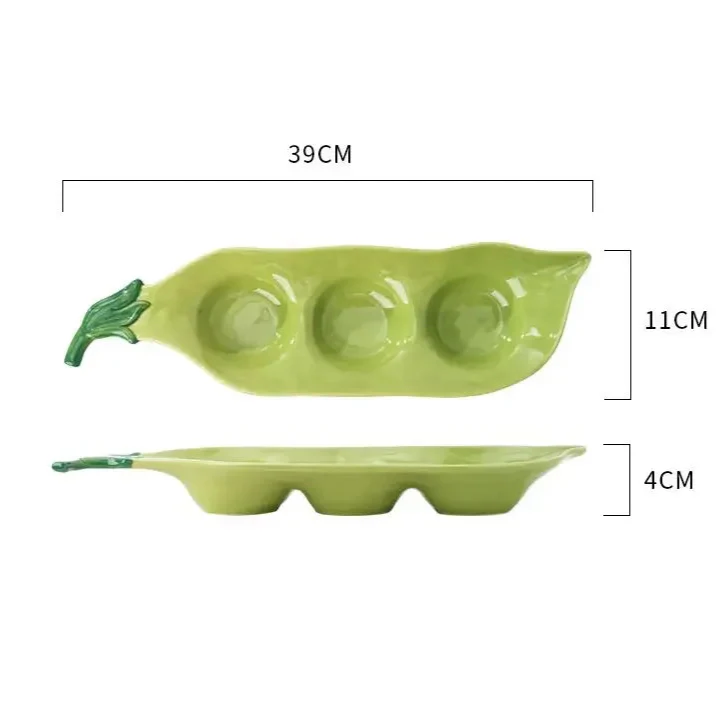 Pea Pod Shaped Ceramic Plate - Image 4