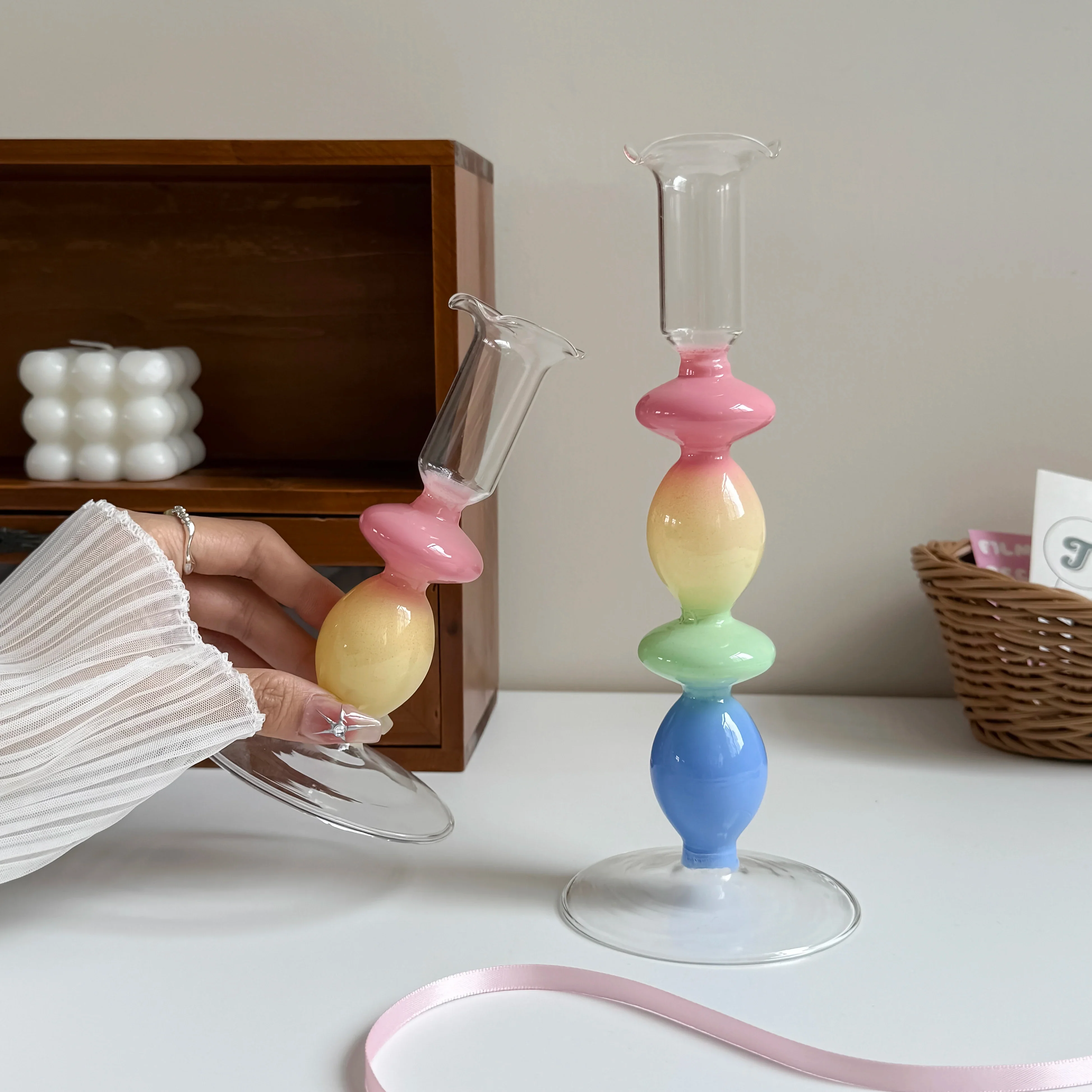 Rainbow Gradient Glass Candle Holder
