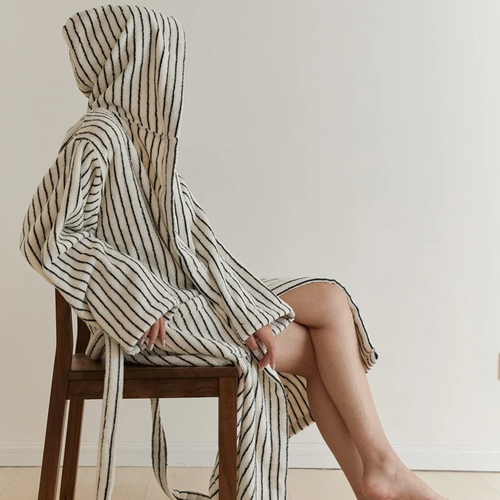 Retro Stripe Cotton Bath Gown - Image 12