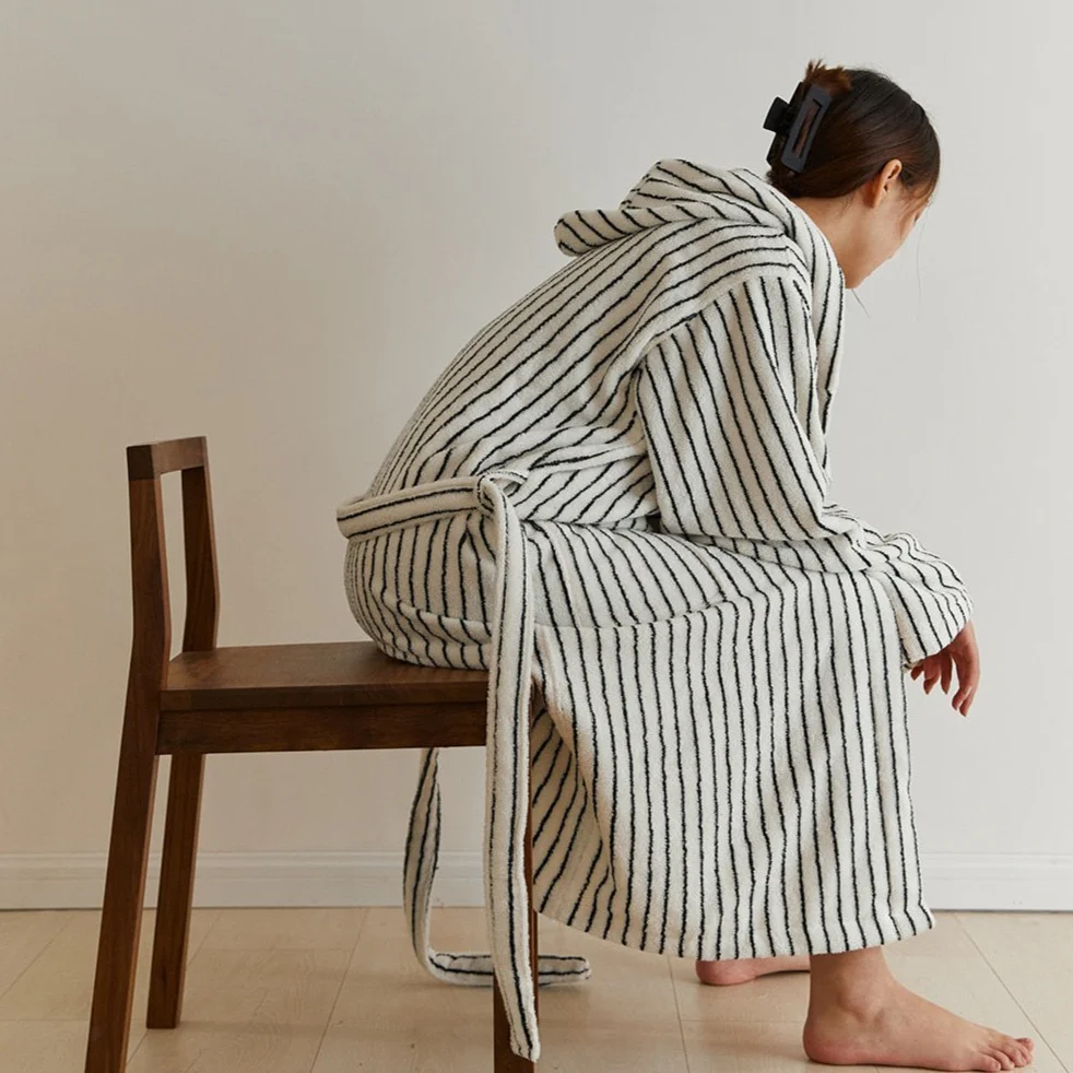 Retro Stripe Cotton Bath Gown - Image 13