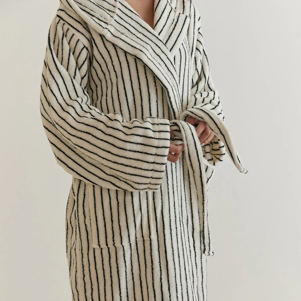 Retro Stripe Cotton Bath Gown - Image 14