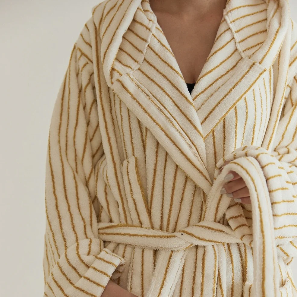 Retro Stripe Cotton Bath Gown - Image 3