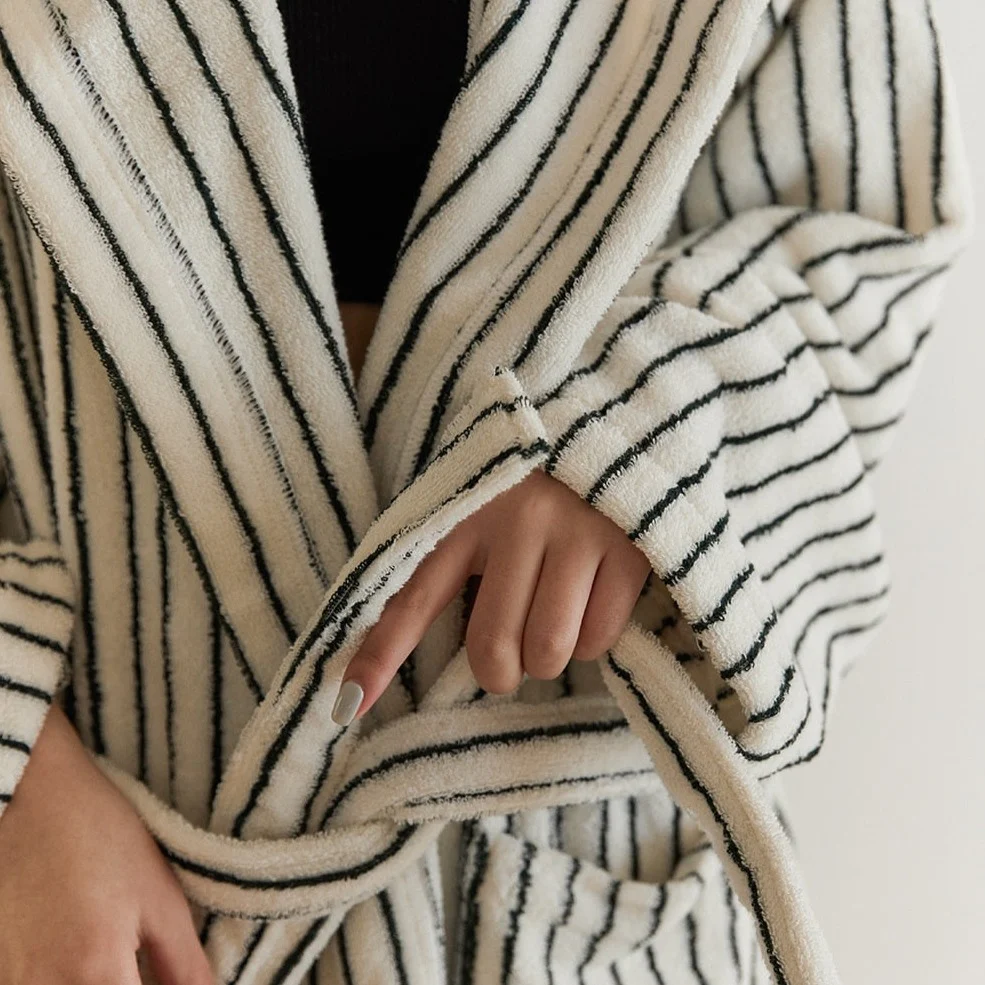 Retro Stripe Cotton Bath Gown - Image 6