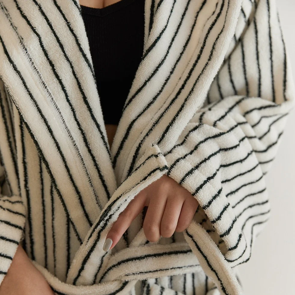 Retro Stripe Cotton Bath Gown - Image 9