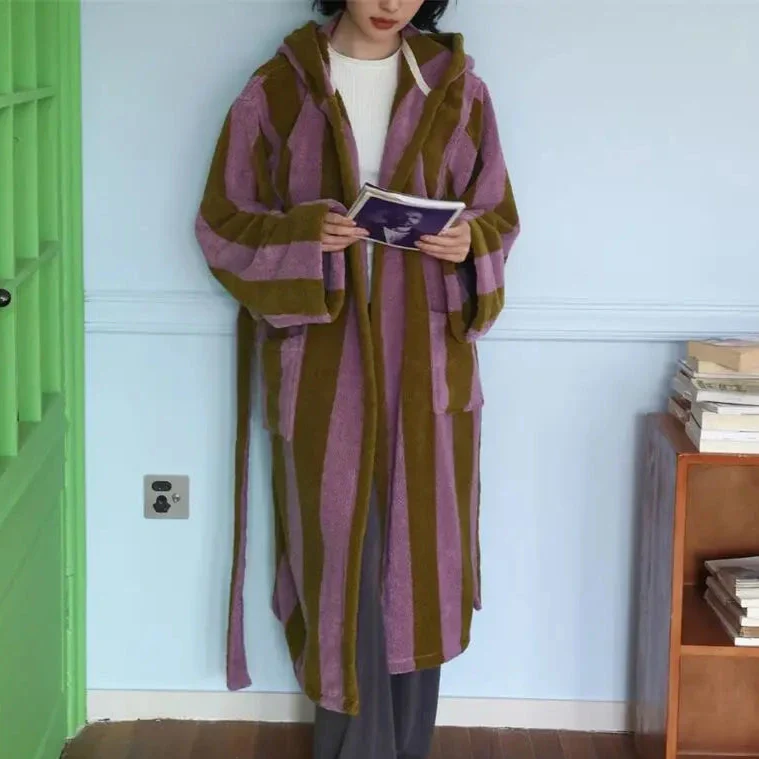 Retro Striped Cotton Bath Gown