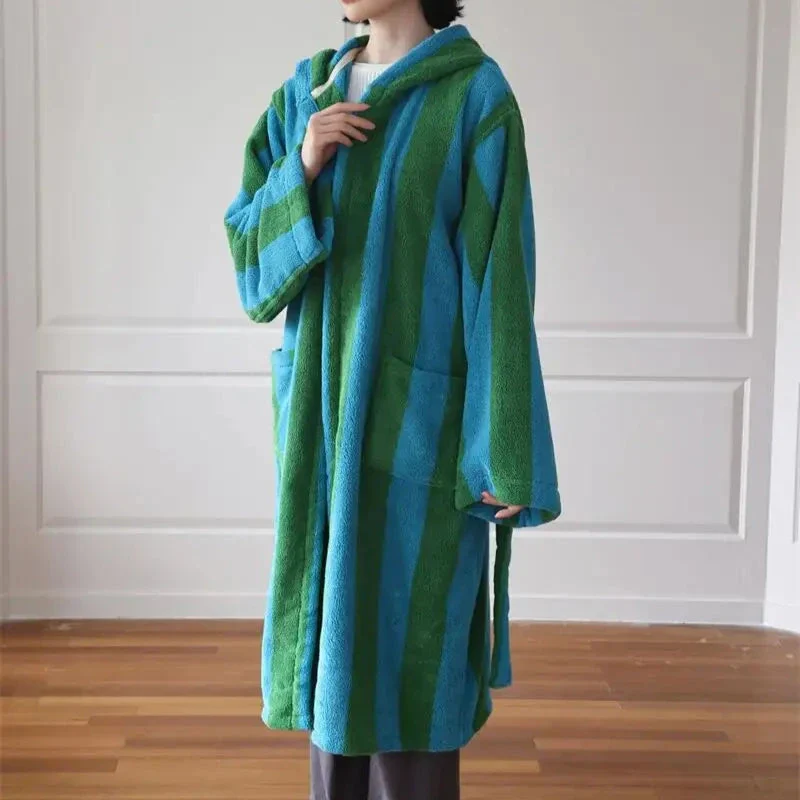 Retro Striped Cotton Bath Gown - Image 2