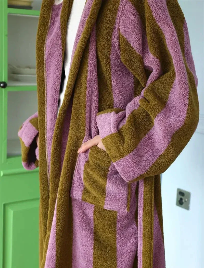 Retro Striped Cotton Bath Gown - Image 4