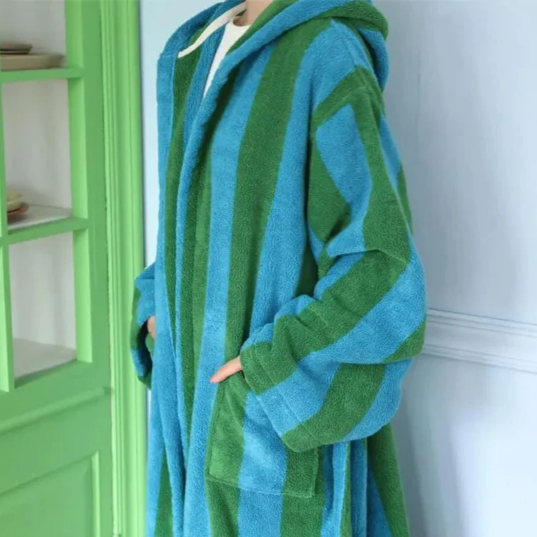 Retro Striped Cotton Bath Gown - Image 5