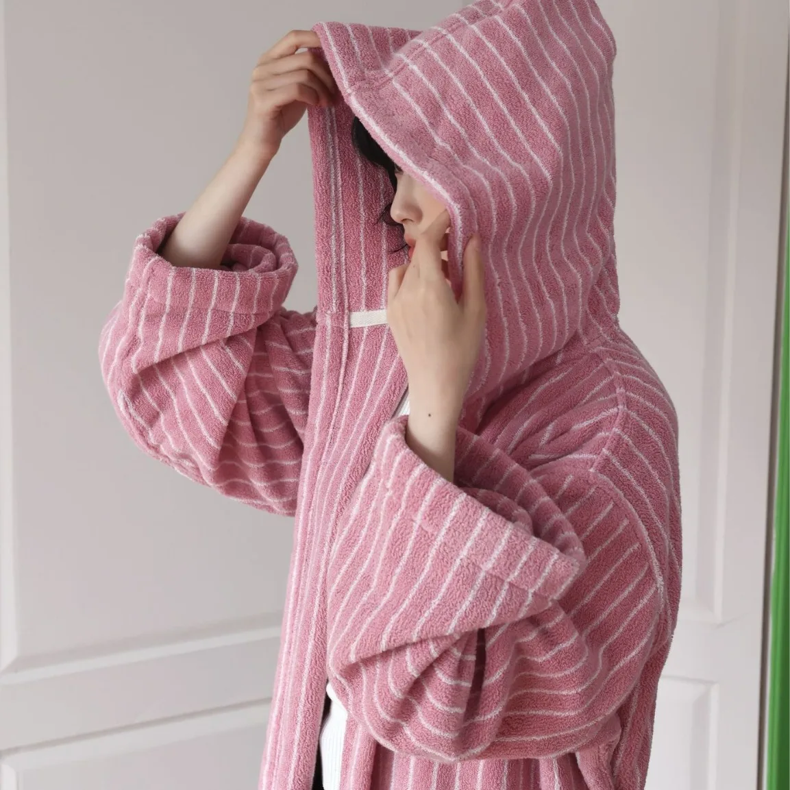 Retro Striped Cotton Bath Gown - Image 7