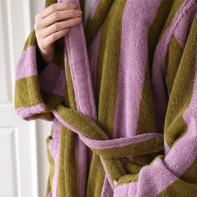 Retro Striped Cotton Bath Gown - Image 8