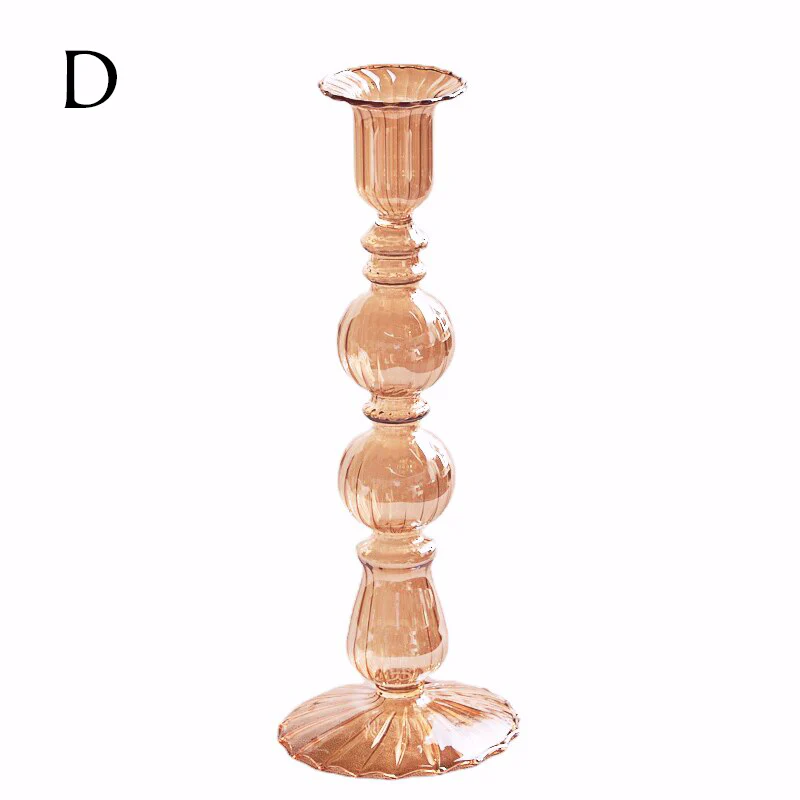 Ribbed Glass Candle Holders - Amber - Image 10