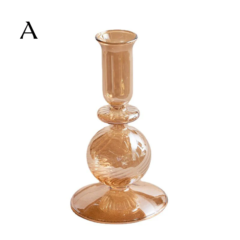 Ribbed Glass Candle Holders - Amber - Image 7