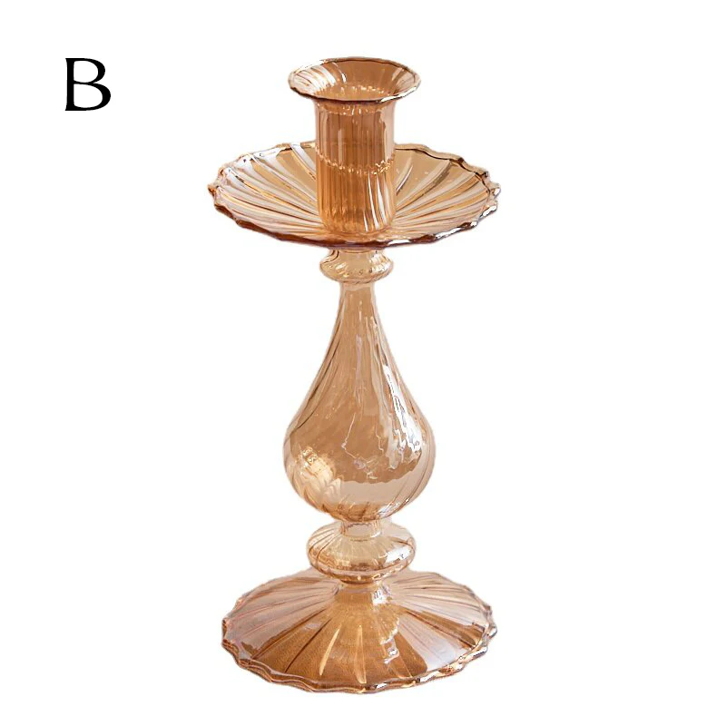Ribbed Glass Candle Holders - Amber - Image 8