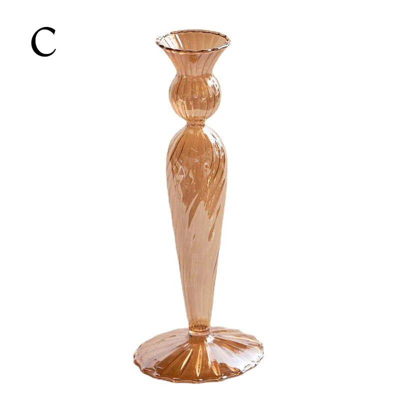 Ribbed Glass Candle Holders - Amber - Image 9