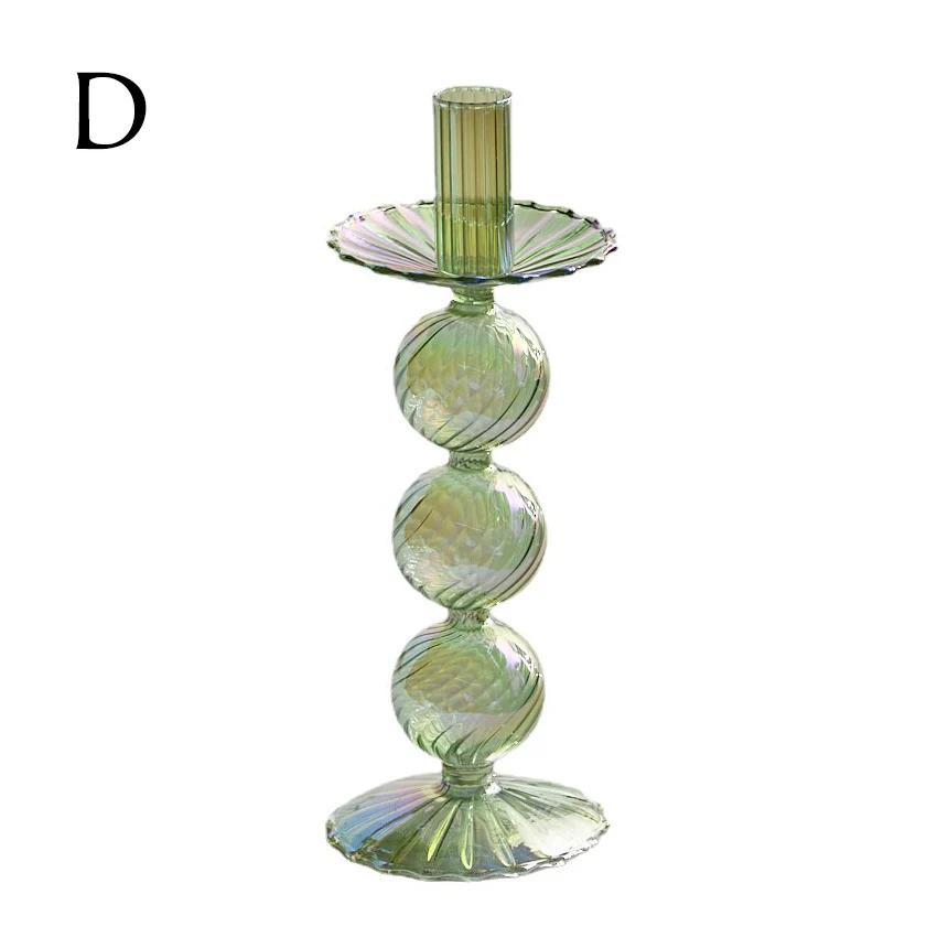 Ribbed Glass Candle Holders - Green - Image 10