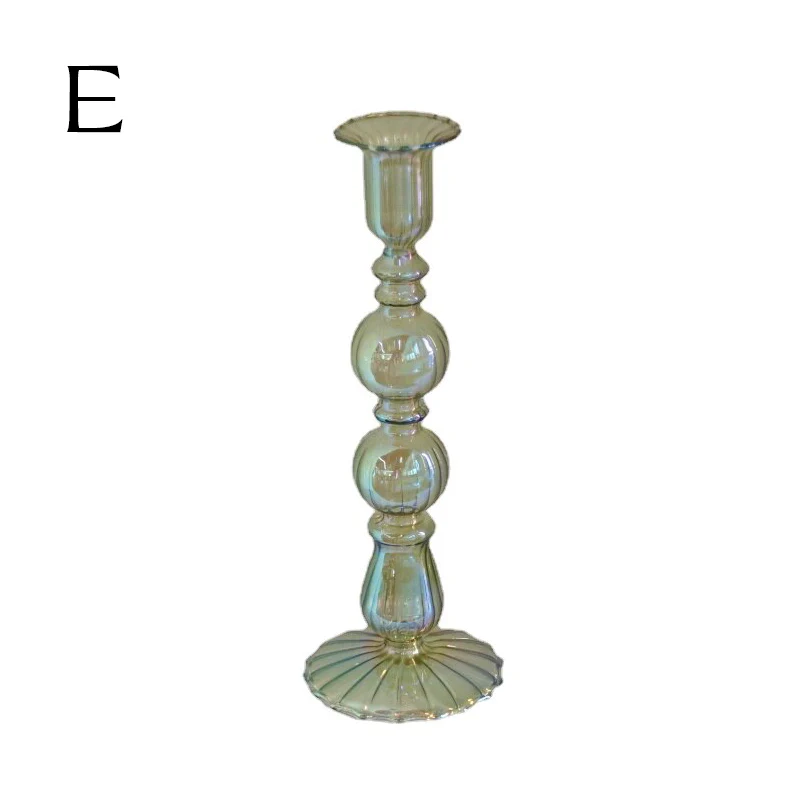 Ribbed Glass Candle Holders - Green - Image 11
