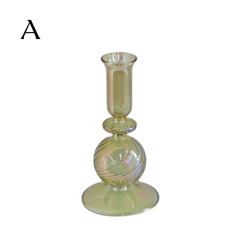 Ribbed Glass Candle Holders - Green - Image 7