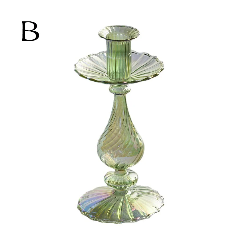 Ribbed Glass Candle Holders - Green - Image 8