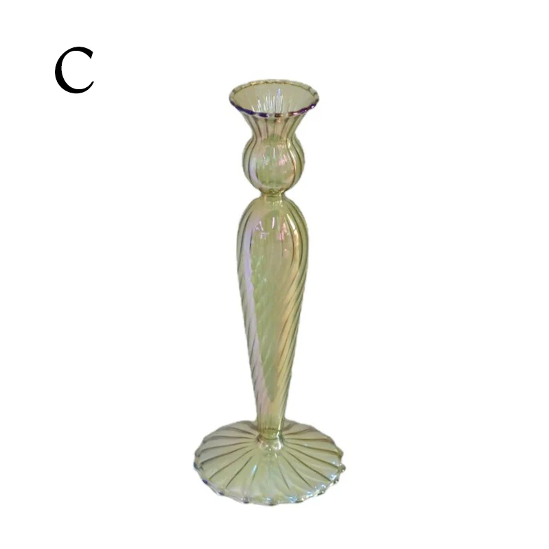 Ribbed Glass Candle Holders - Green - Image 9
