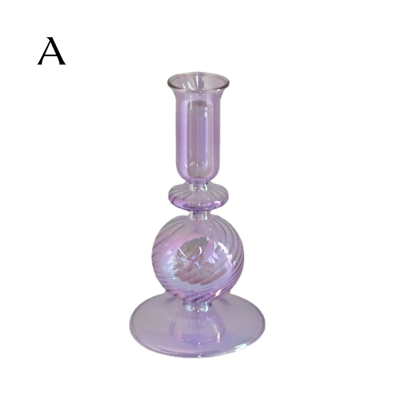 Ribbed Glass Candle Holders - Lilac - Image 10