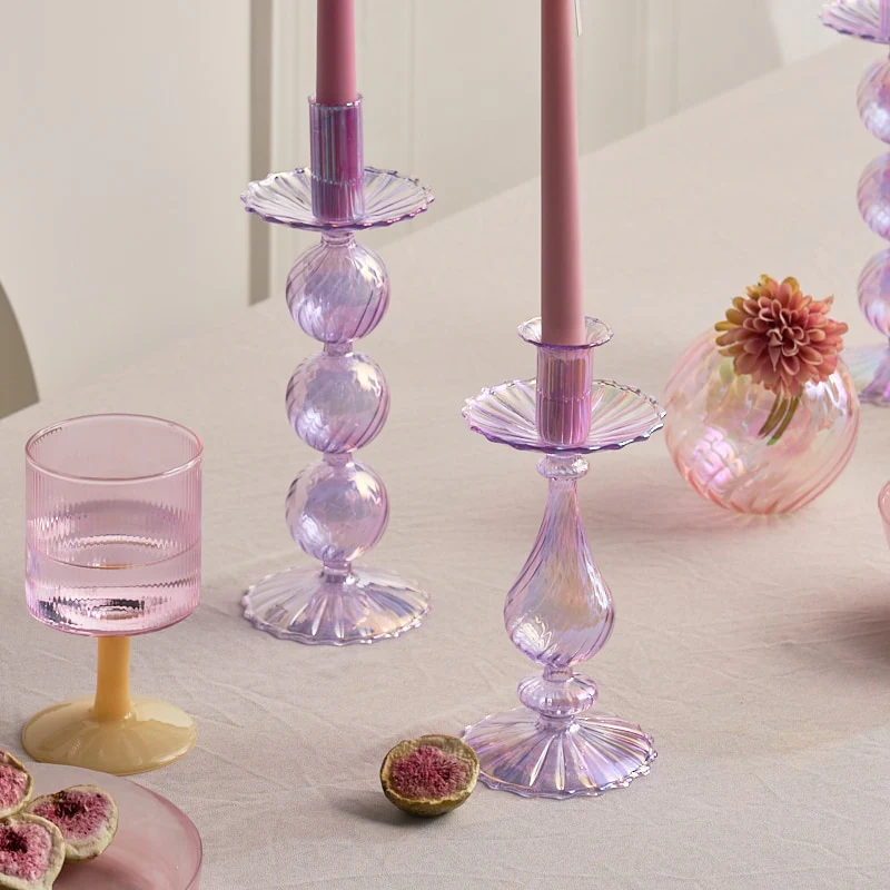 Ribbed Glass Candle Holders - Lilac - Image 7