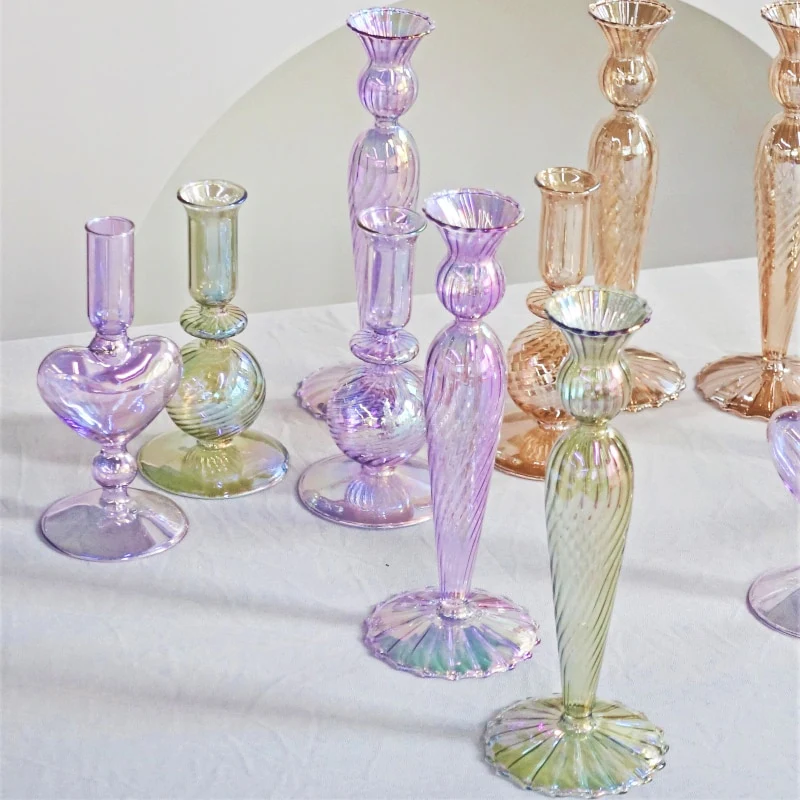Ribbed Glass Candle Holders - Lilac - Image 9