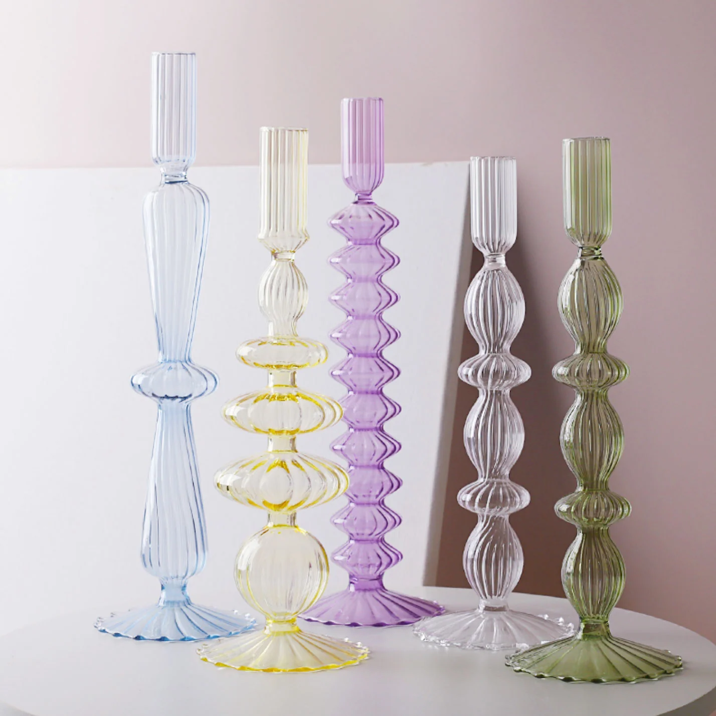 Ribbed Glass Candleholders - Pastel - Image 19