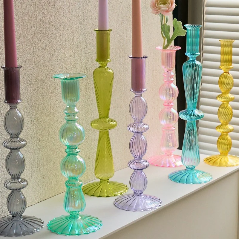 Ribbed Glass Candleholders - Pastel - Image 2