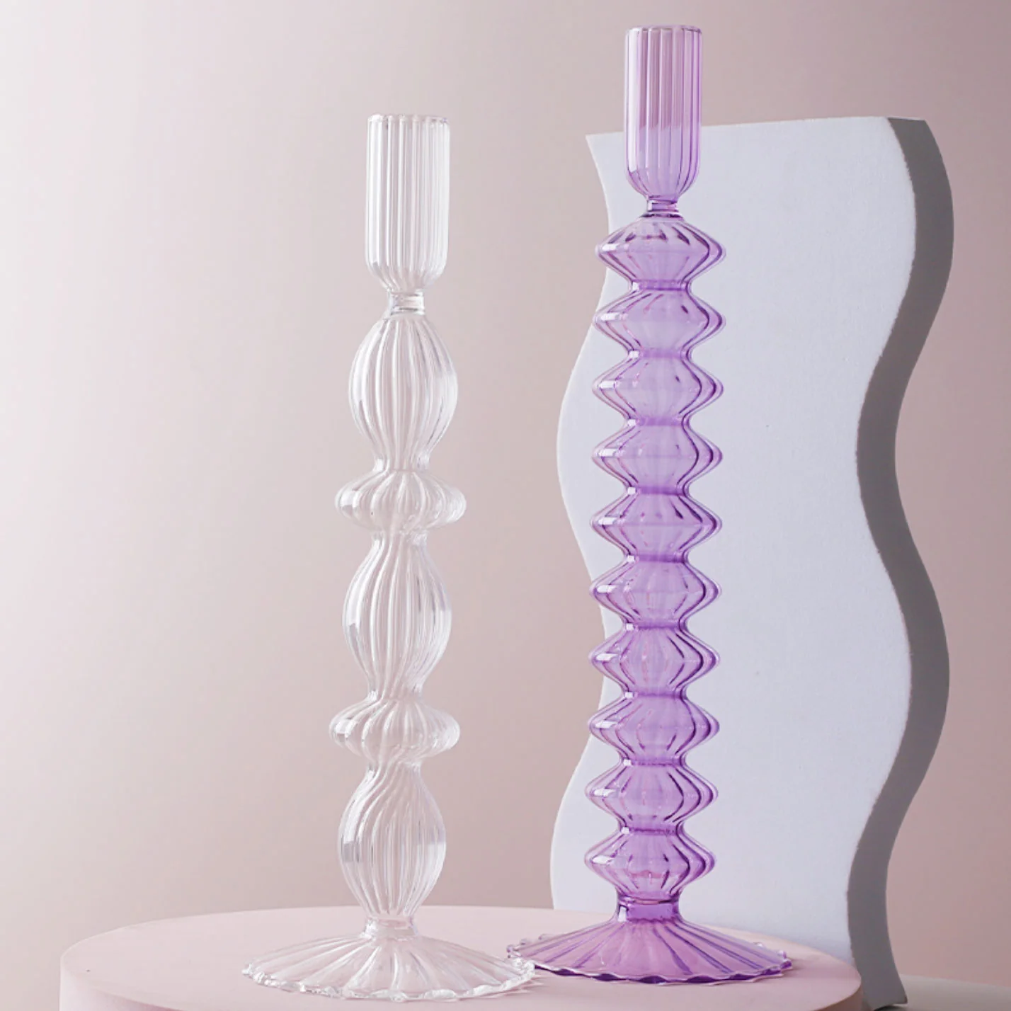 Ribbed Glass Candleholders - Pastel - Image 20