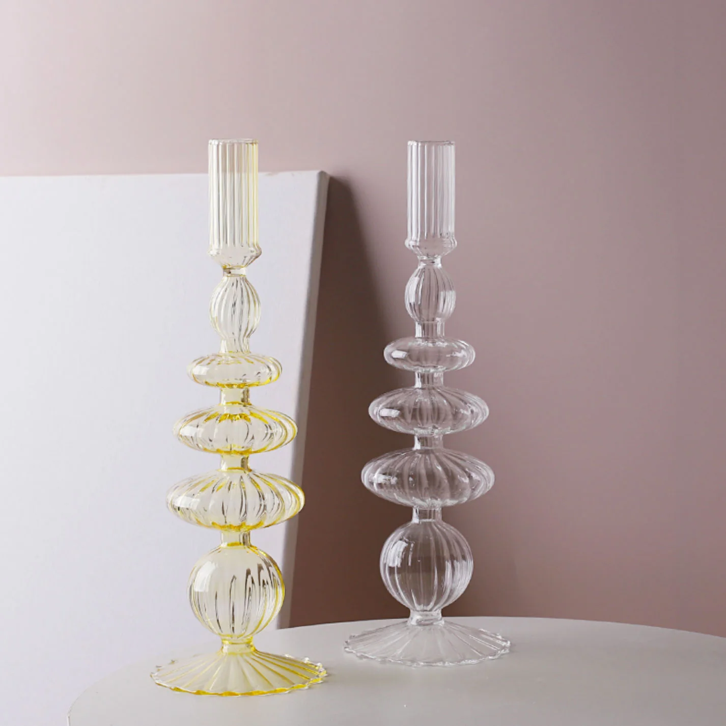 Ribbed Glass Candleholders - Pastel - Image 21