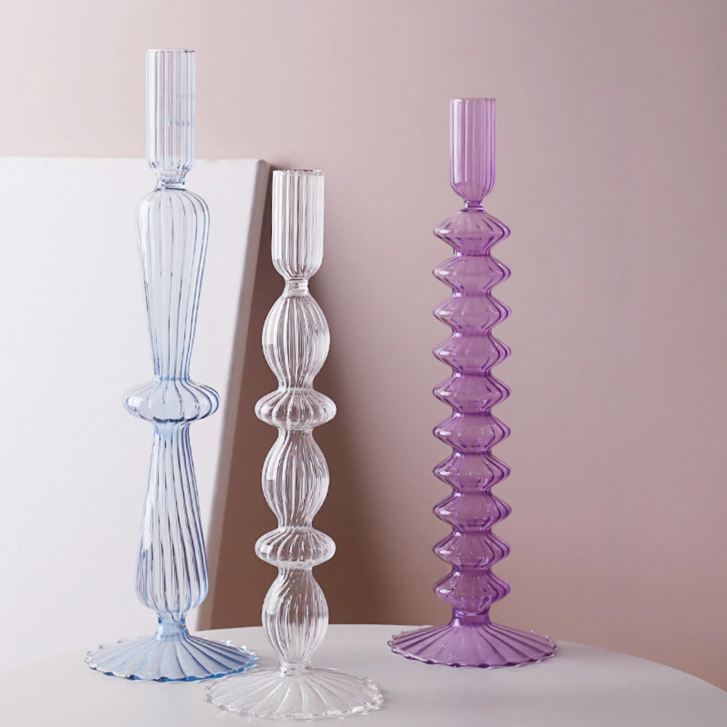 Ribbed Glass Candleholders - Pastel - Image 22