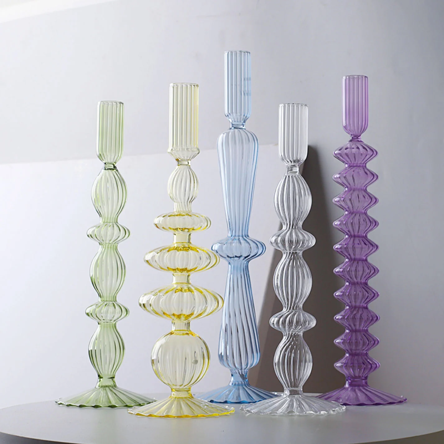 Ribbed Glass Candleholders - Pastel - Image 23