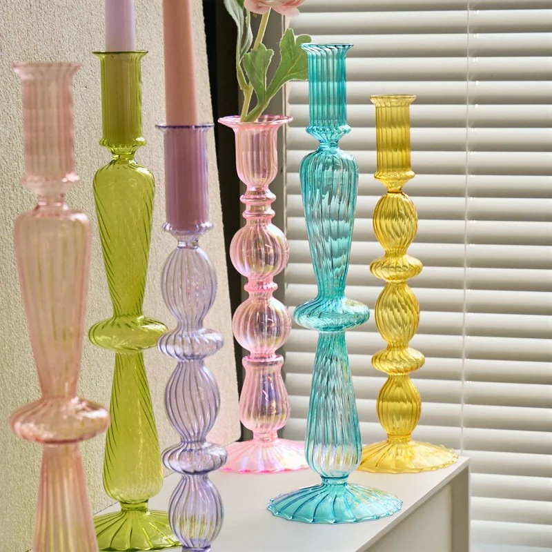 Ribbed Glass Candleholders - Pastel - Image 3