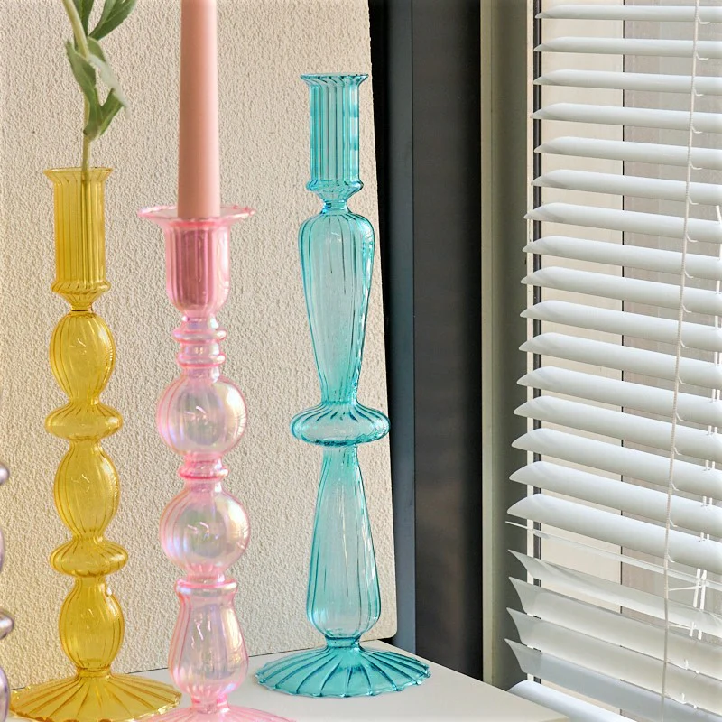 Ribbed Glass Candleholders - Pastel - Image 4