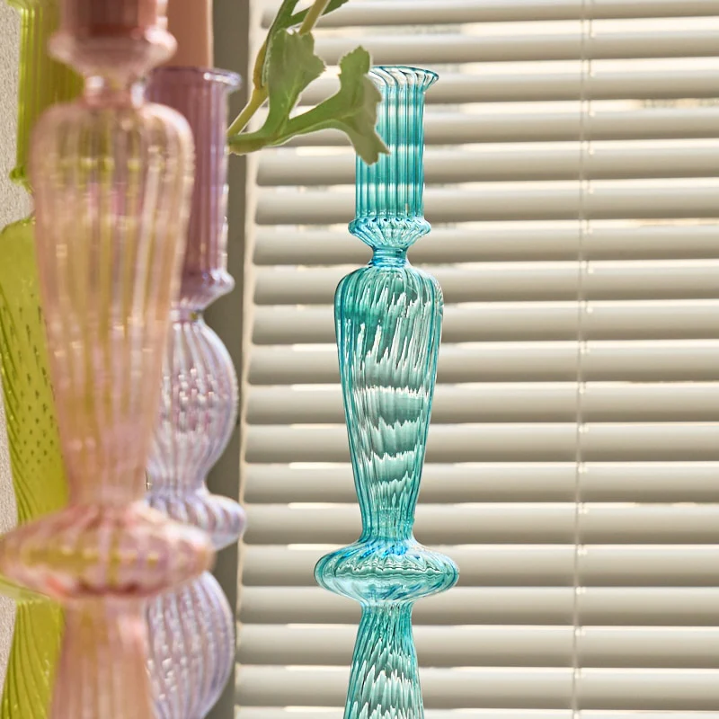 Ribbed Glass Candleholders - Pastel - Image 5