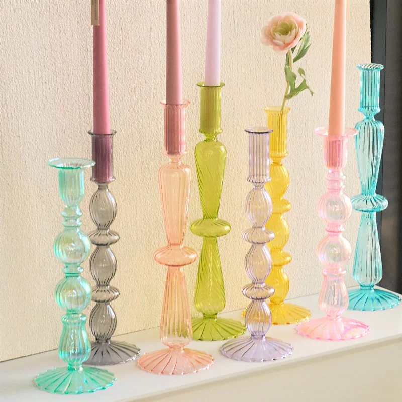 Ribbed Glass Candleholders - Pastel - Image 6