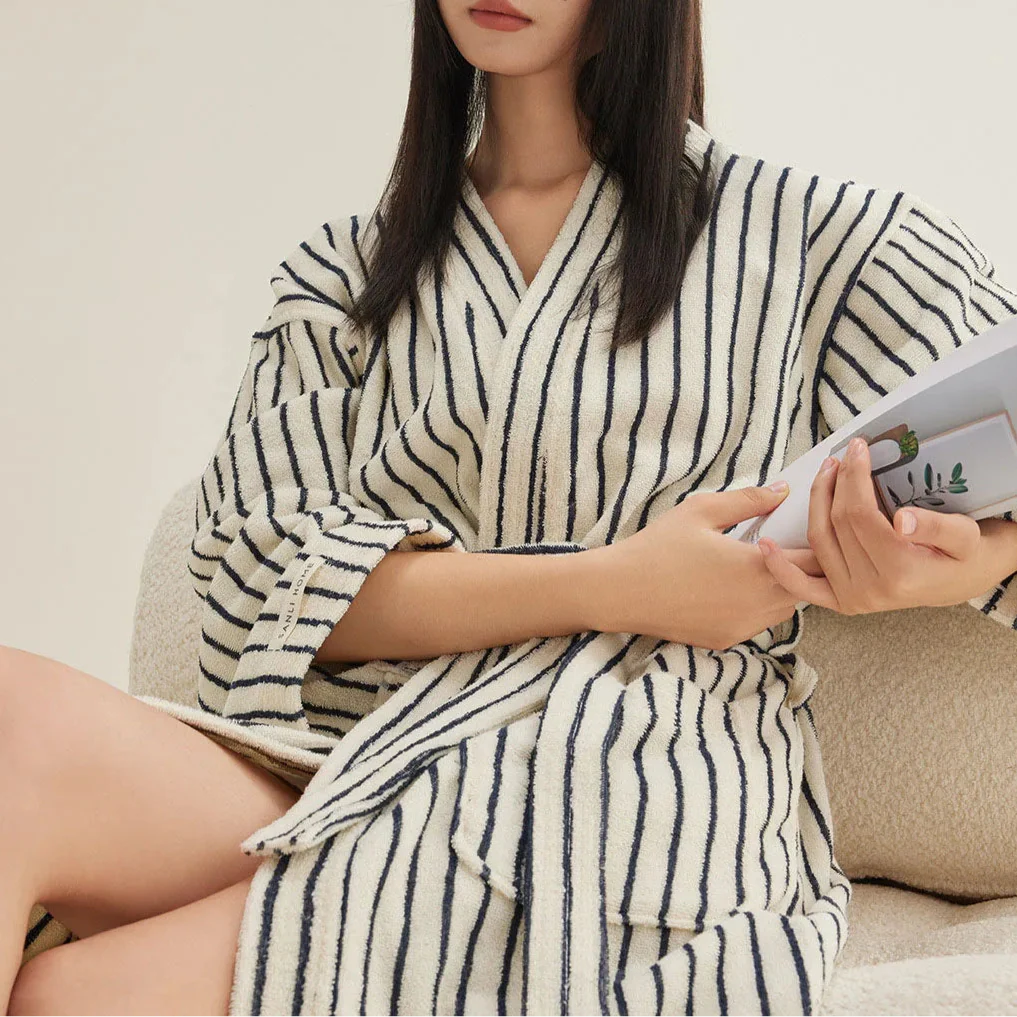 Striped Cotton Yarn Bathrobe - Image 5