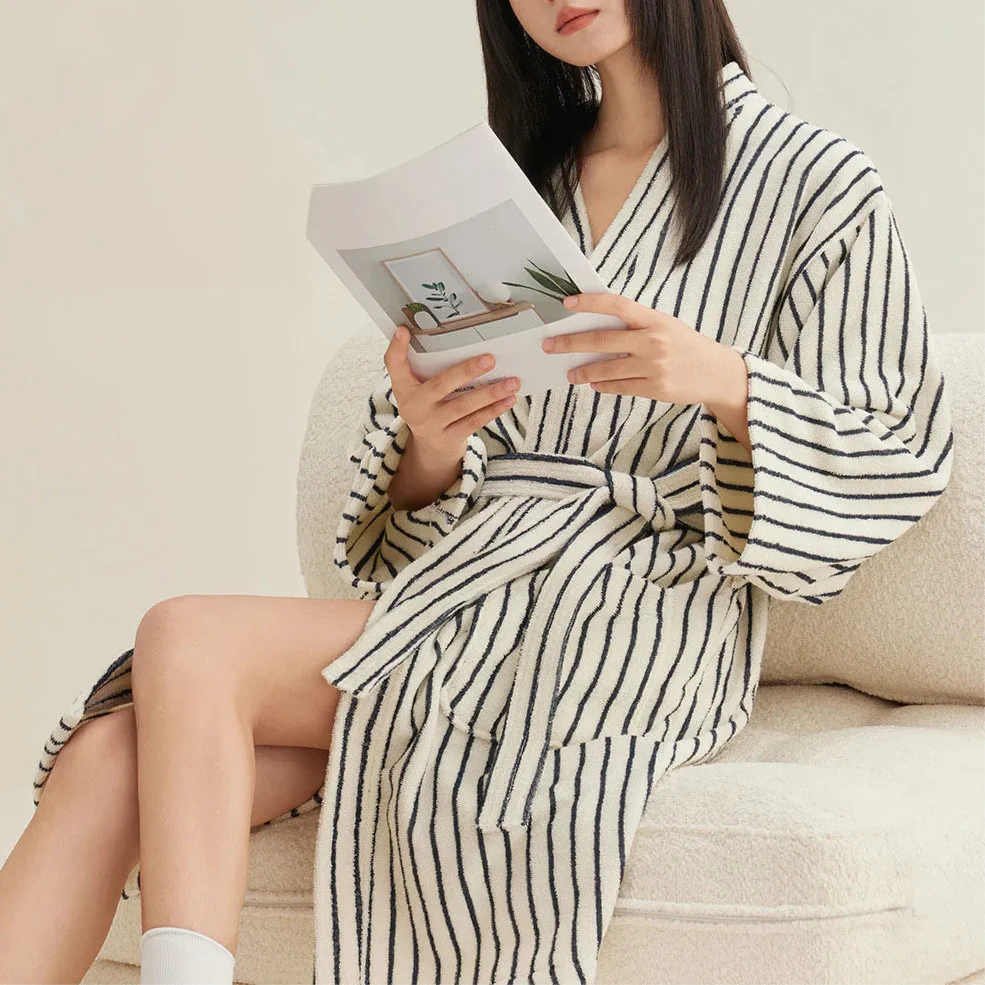 Striped Cotton Yarn Bathrobe - Image 6