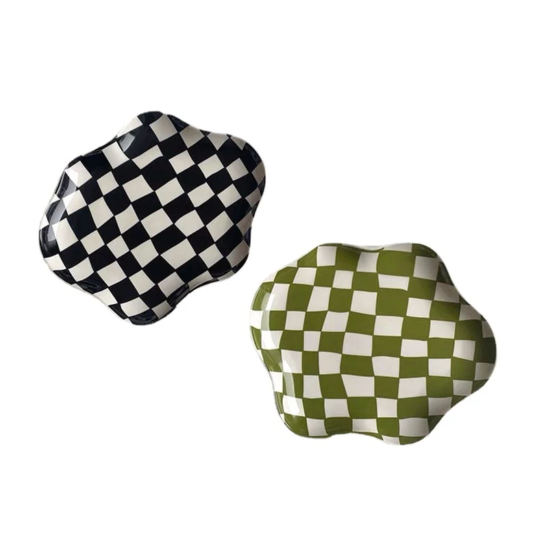 Wavy Edge Checkerboard Tray - Black, Green - Image 9