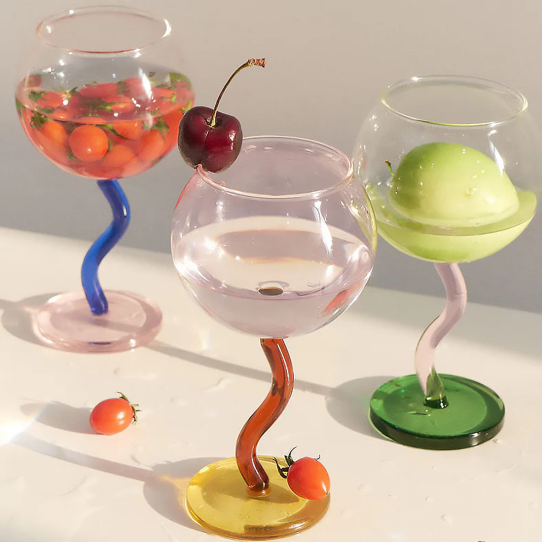 Wavy Handle Globe Wine Glass