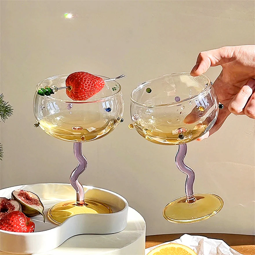 Wavy Handle Globe Wine Glass with Dots