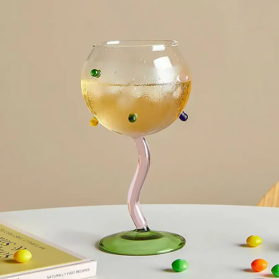 Wavy Handle Globe Wine Glass with Dots - Image 10