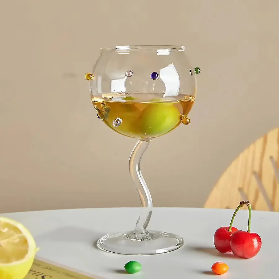 Wavy Handle Globe Wine Glass with Dots - Image 11