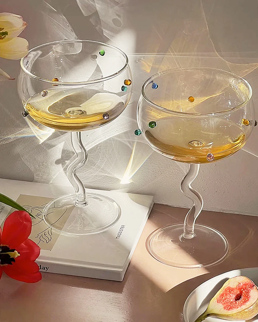 Wavy Handle Globe Wine Glass with Dots - Image 12