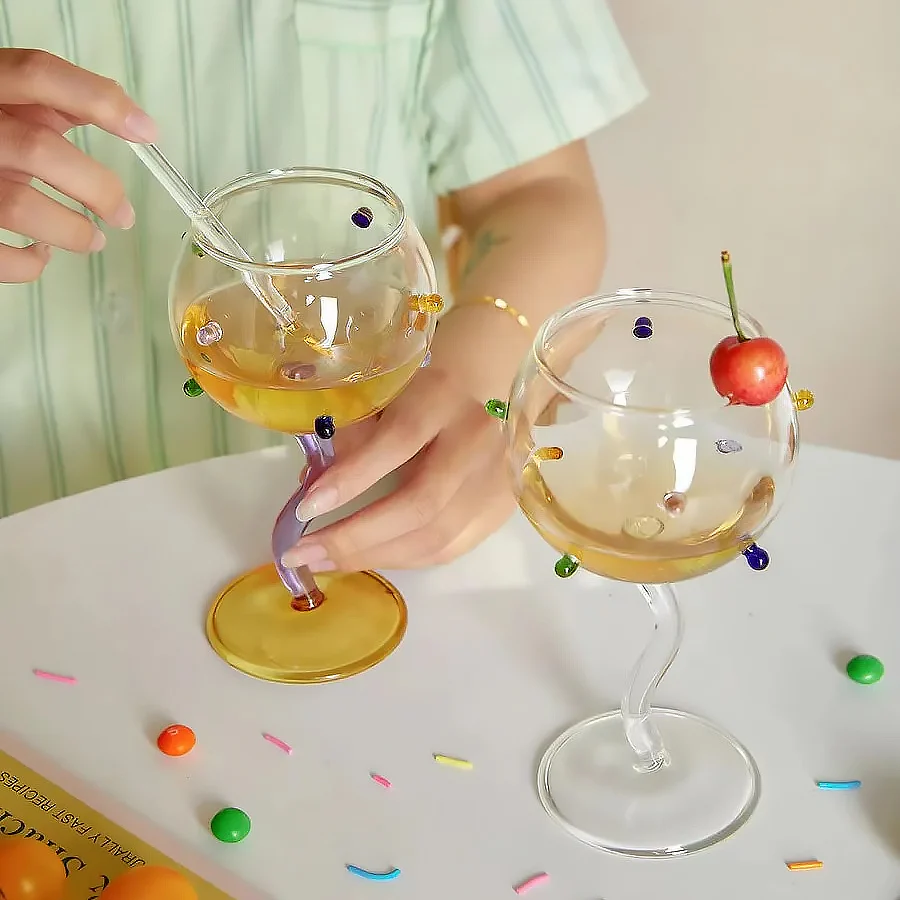 Wavy Handle Globe Wine Glass with Dots - Image 6