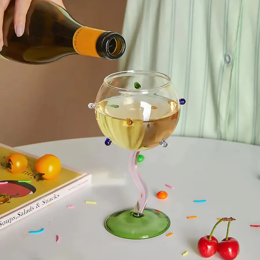 Wavy Handle Globe Wine Glass with Dots - Image 7