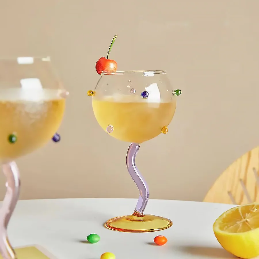 Wavy Handle Globe Wine Glass with Dots - Image 8