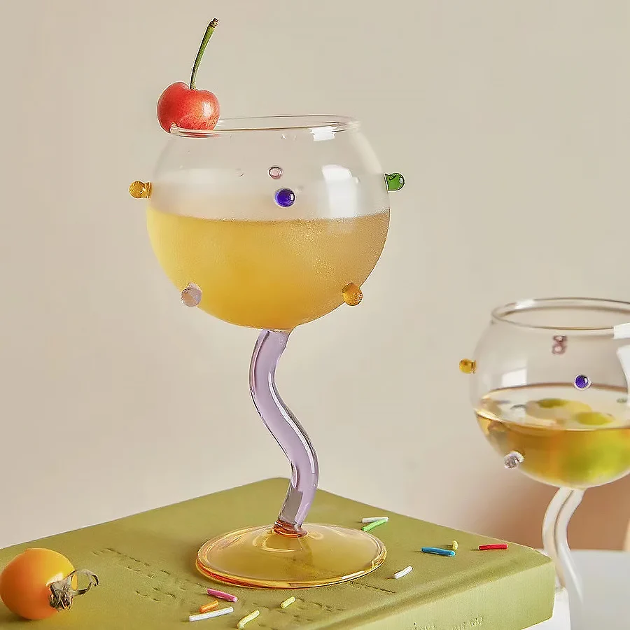 Wavy Handle Globe Wine Glass with Dots - Image 9